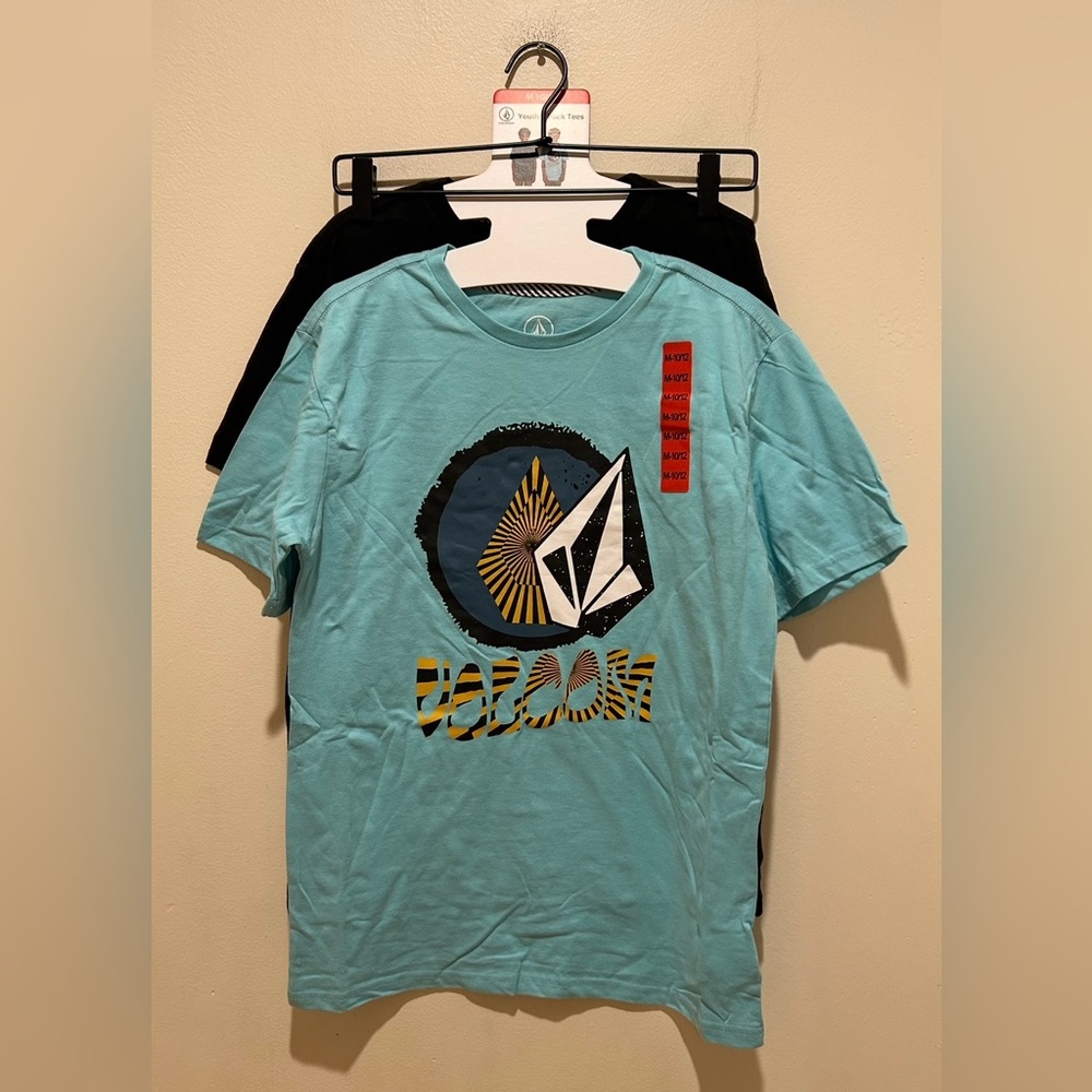 NWT Volcom 2 Pack Graphic T-Shirts - Black & Teal - Youth Boys Size Medium 10/12